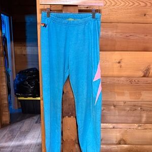 Aviator Nation Blue Leggings with Pink Lightning Detail